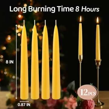 Beeswax Taper Candles - 12 Pack, Dripless & Long Burning