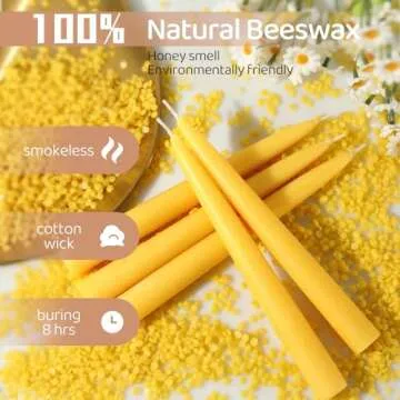 Beeswax Taper Candles - 12 Pack, Dripless & Long Burning