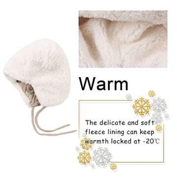 Winter Kids Beanie Hat Baby Knitted Hats Fleece Earflap Beanie Windproof Warm Toddler Beanies Boys Girls 0-5 Years (Beige, 2-5 Years)