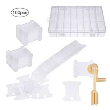 100 Pieces Plastic Cross Stitch Bobbins Plastic Embroidery Floss Bobbins and Embroidery Organizer Bo...
