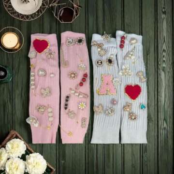 KJML DIY Charms for Socks 55pcs Sock Charms Pins Bling Sock Jewelry Charms Gold Sock Charms Brooch Sock Accessories Charms Designer Safety Pin Charms for Socks Shoes Junk Sock Charms