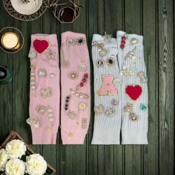 KJML DIY Charms for Socks 55pcs Sock Charms Pins Bling Sock Jewelry Charms Gold Sock Charms Brooch Sock Accessories Charms Designer Safety Pin Charms for Socks Shoes Junk Sock Charms