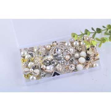 KJML DIY Charms for Socks 55pcs Sock Charms Pins Bling Sock Jewelry Charms Gold Sock Charms Brooch Sock Accessories Charms Designer Safety Pin Charms for Socks Shoes Junk Sock Charms