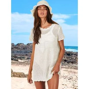 Caracilia Women Swimsuit Coverup Crochet Bathing Suit Cover Ups for Swimwear Swim 2025 Summer Bikini Beachwear Beach Dress White Large