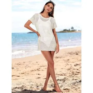Caracilia Women Swimsuit Coverup Crochet Bathing Suit Cover Ups for Swimwear Swim 2025 Summer Bikini Beachwear Beach Dress White Large