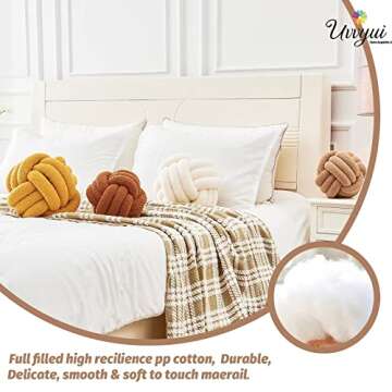 Uvvyui Knot Pillow Ball, Soft Home Decorative Pillows, Round Throw Pillow, Handmade Knotted Plush Pillow, Round Boucle Pillow Cushion (8.6 Inches Khaki)