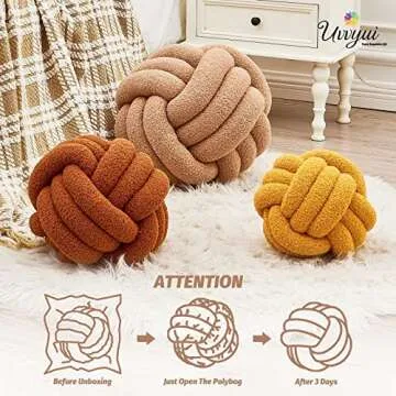 Uvvyui Knot Pillow Ball, Soft Home Decorative Pillows, Round Throw Pillow, Handmade Knotted Plush Pillow, Round Boucle Pillow Cushion (8.6 Inches Khaki)