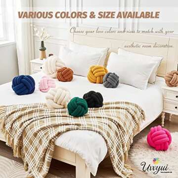 Uvvyui Knot Pillow Ball, Soft Home Decorative Pillows, Round Throw Pillow, Handmade Knotted Plush Pillow, Round Boucle Pillow Cushion (8.6 Inches Khaki)