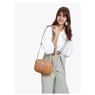 Telena Leather Crossbody Bags for Women Trendy Small Crossbody Purses with Wide Guitar Strap Khaki