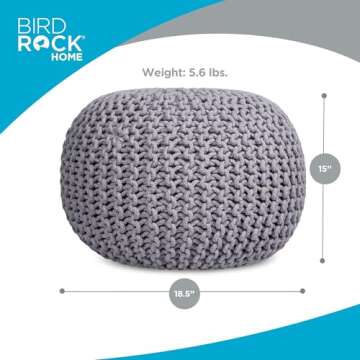 BIRDROCK HOME Round Pouf Ottoman | Cotton Braided Foot Stool with Bean Bag Filling | Boho Foot Rest ...