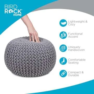BirdRock Home Round Pouf Ottoman | Stylish Cotton Footrest