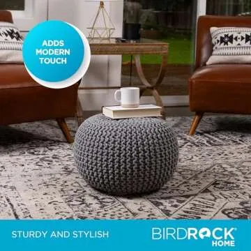 BirdRock Home Round Pouf Ottoman | Stylish Cotton Footrest