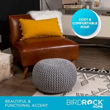 BirdRock Home Round Pouf Ottoman | Stylish Cotton Footrest