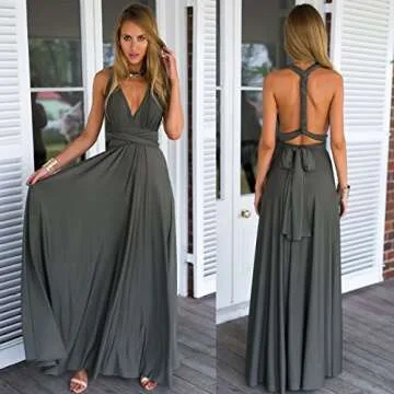 Women's Transformer Convertible Multi Way Wrap Long Prom Maxi Dress V-Neck High Low Wedding Bridesma...
