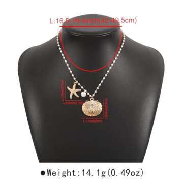 ONBRIG Seashell Necklace Gold Starfish Necklace Beachy Jewelry for Women Pearl Chain Beach Necklace for Women Ocean Necklace Summer Sea Shell Necklace