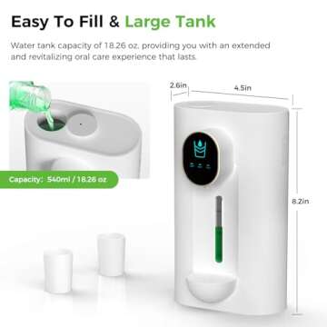Oylik Automatic Mouthwash Dispenser 18.26 oz Touchless Mouthwash Dispenser for Bathroom 2 Magnetic Cup USB Rechargeable and 3 Dispensing Levels with Led Screen Wall-Mounted or Countertop Use-White