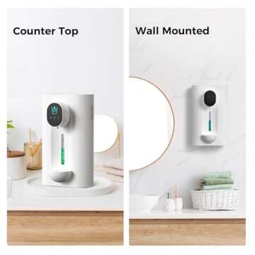 Oylik Automatic Mouthwash Dispenser 18.26 oz Touchless Mouthwash Dispenser for Bathroom 2 Magnetic Cup USB Rechargeable and 3 Dispensing Levels with Led Screen Wall-Mounted or Countertop Use-White