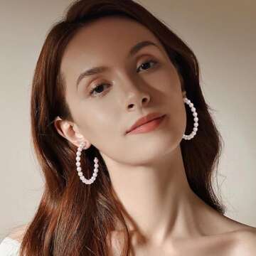 Gacimy Pearl Hoop Earrings for Women with 925 Sterling Silver Post, 5mm Thick Pearl Gold Earrings for Women, 50mm Big Pearl Earrings