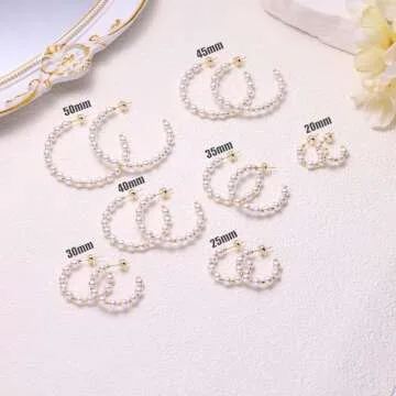 Gacimy Pearl Hoop Earrings for Women with 925 Sterling Silver Post, 5mm Thick Pearl Gold Earrings for Women, 50mm Big Pearl Earrings