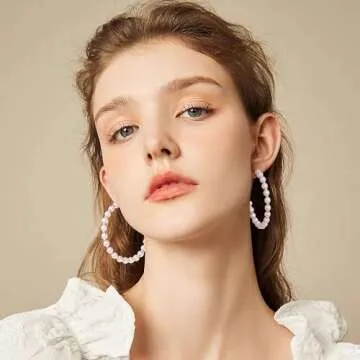 Gacimy Pearl Hoop Earrings for Women with 925 Sterling Silver Post, 5mm Thick Pearl Gold Earrings for Women, 50mm Big Pearl Earrings