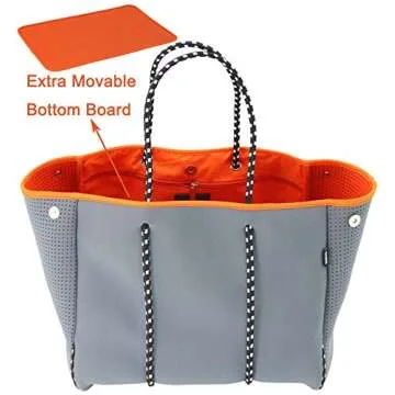 QOGiR Neoprene Multipurpose Beach Bag Tote with Inner Zipper Pocket (Grey, Large)