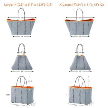 QOGiR Neoprene Multipurpose Beach Bag Tote with Inner Zipper Pocket (Grey, Large)