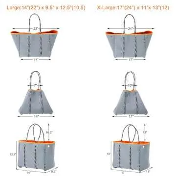 QOGiR Neoprene Multipurpose Beach Bag Tote with Inner Zipper Pocket (Grey, Large)