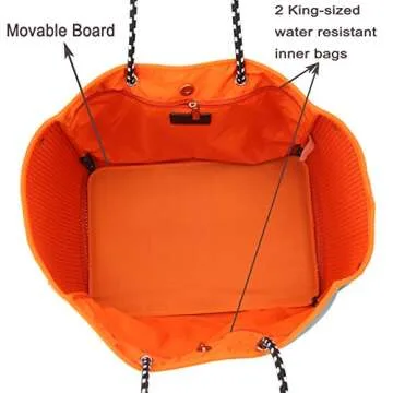 QOGiR Neoprene Multipurpose Beach Bag Tote with Inner Zipper Pocket (Grey, Large)