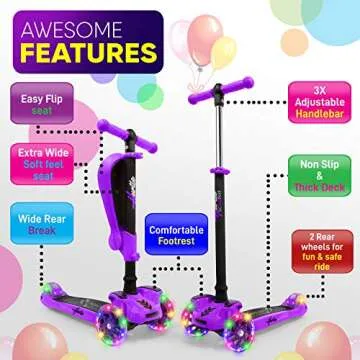 Hurtle Kids Scooter - Child Toddler Kick Scooter Toy with Foldable Seat - 3 Wheel Scooter with Adjus...