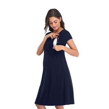 Soanhoo Labor and Delivery Gown Delivery Nursing Gown for Hospital Maternity Hospital Gown Breastfeeding Sleepwear,Navy Blue,L
