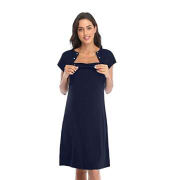 Soanhoo Labor and Delivery Gown Delivery Nursing Gown for Hospital Maternity Hospital Gown Breastfeeding Sleepwear,Navy Blue,L