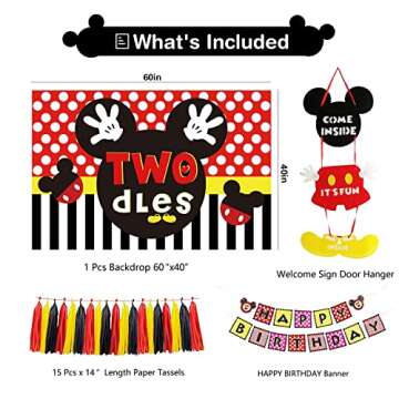 PYCALOW Mickey 2nd Birthday Party Supplies Decorations Include Oh Twodles Backdrop, Banner, Balloons...