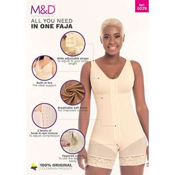M&D Fajas Colombianas Post Surgery Tummy Tuck Compression Garment for Women Colombian Shapewear Beige 2XS