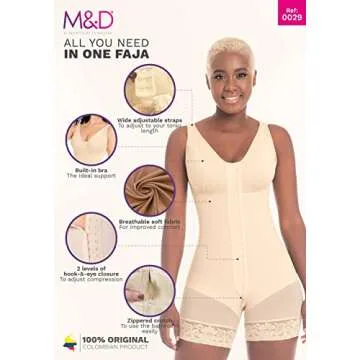 M&D Fajas Colombianas Post Surgery Tummy Tuck Compression Garment for Women Colombian Shapewear Beige 2XS