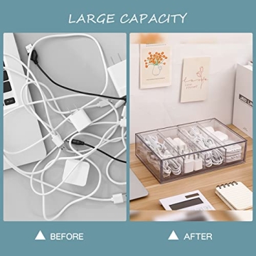 Yesesion Clear Plastic Cable Organizer with Adjustable Compartments
