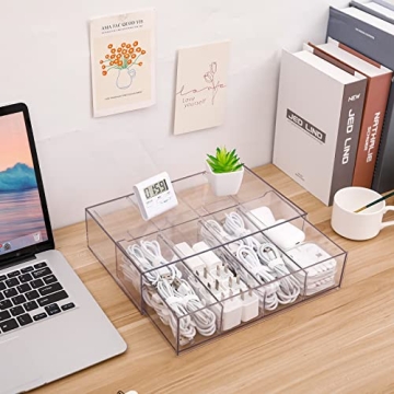 Yesesion Clear Plastic Cable Organizer with Adjustable Compartments