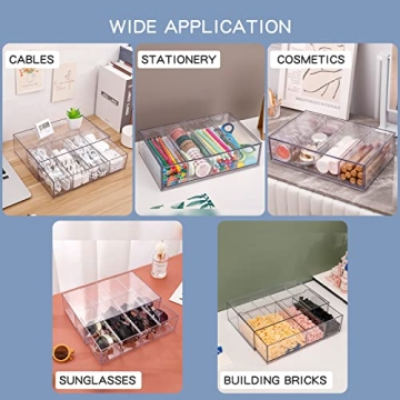 Yesesion Clear Plastic Cable Organizer with Adjustable Compartments