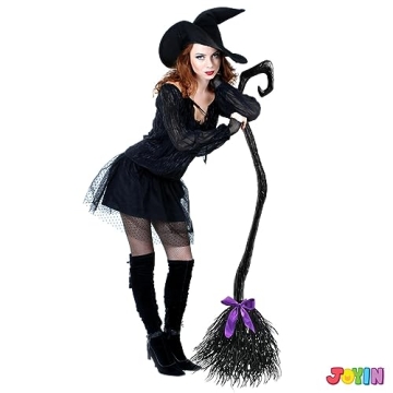 JOYIN 55'' Witch Broom with Ribbons for Kids Halloween Witches Broomstick, Costume Parties, Photo Booth Accessory, Halloween Decorations