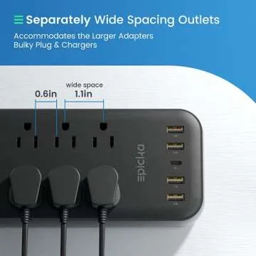 Power Strip, EPICKA Surge Protector with 12 AC Outlets (1875W/15A, 1700J) and 5 USB Charging Ports (1 USB-C, 4 USB-A), 6FT Extension Cord, Wall Mountable Overload Protection Outlet for Home & Office