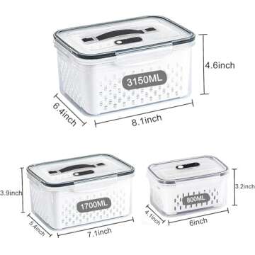 Fruit Storage Containers for Fridge with vent holes and handle，Airtight Food Storage Containers Keep Fruits, Vegetables, Berry, Meat Fresh longer,BPA-free Fridge Storage Container with Lid (3 Pack)