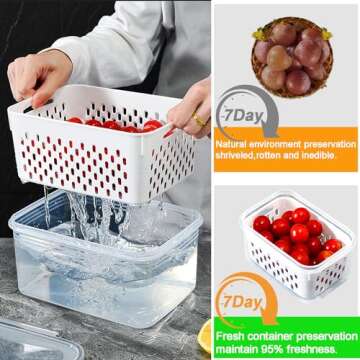 Fruit Storage Containers for Fridge with vent holes and handle，Airtight Food Storage Containers Keep Fruits, Vegetables, Berry, Meat Fresh longer,BPA-free Fridge Storage Container with Lid (3 Pack)