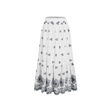 CIDER Santorini Beach Vacation Mid Rise Floral Ruffle Maxi Skirt - White XL