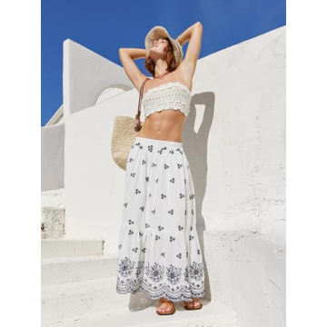 CIDER Santorini Beach Vacation Floral Ruffle Maxi Skirt