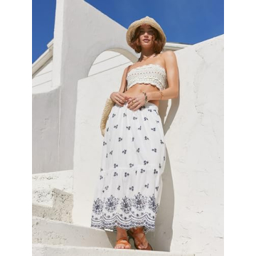 CIDER Santorini Beach Vacation Floral Ruffle Maxi Skirt