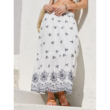 CIDER Santorini Beach Vacation Floral Ruffle Maxi Skirt