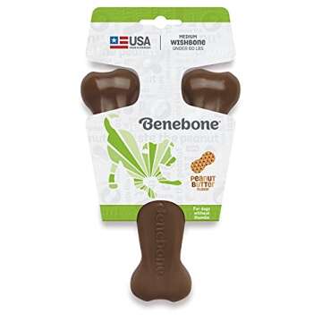 Benebone Indestructible Wishbone Dog Chew Toy for Aggressive Chewers, Long Lasting Tough Boredom Breaker for Dogs, Real Peanut Flavour, For Medium Dogs, Made in the USA.