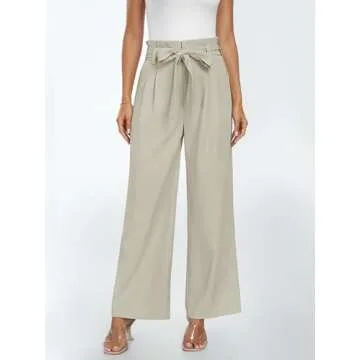 LILLUSORY Wide Leg Dress Pants Womens Petite Palazzo 2025 Flowy Summer High Waisted Paperbag Business Casual Outfits Clothes Office Cute Teacher Work Trousers Straight Dressy Slacks Clothing