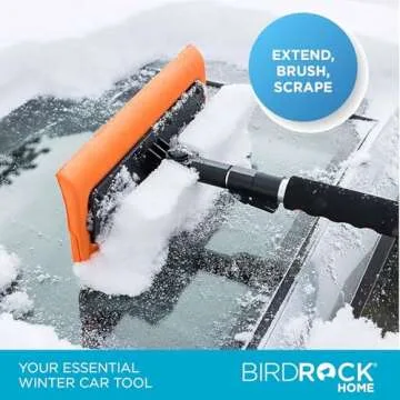 BIRDROCK HOME 55" Extendable Snow Brush with 14" Foam Head & Ice Scraper with Glove | Aluminum Grip for Car, Truck, SUV | Safe on Auto Windshield Windows | Wide Frost Remover for Semi & Small Vehicle
