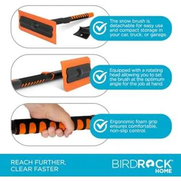 BIRDROCK HOME 55" Extendable Snow Brush with 14" Foam Head & Ice Scraper with Glove | Aluminum Grip for Car, Truck, SUV | Safe on Auto Windshield Windows | Wide Frost Remover for Semi & Small Vehicle