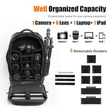 Cwatcun Rolling Camera Backpack,2-in-1 Convertible Trolley Wheeled Camera Case for DSLR Cameras,Lenses,Extra Large Professional Photographer Luggage Camera Backpack, Black
